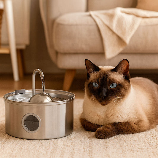 Round Pet Fountain with Faucet Spout and Hemisphere Top