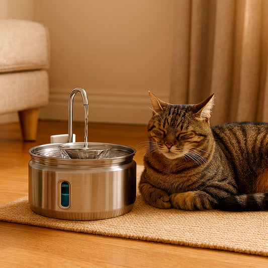 Round Pet Fountain with Faucet Spout and Raised Bowl