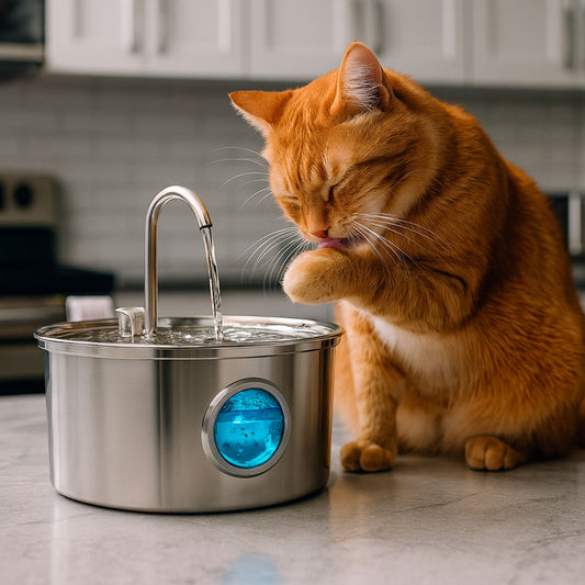 Round Pet Fountain with Faucet Spout and Round Window
