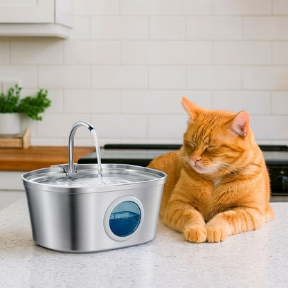 Curved Runway Pet Fountain with Gooseneck Spout and Round Window