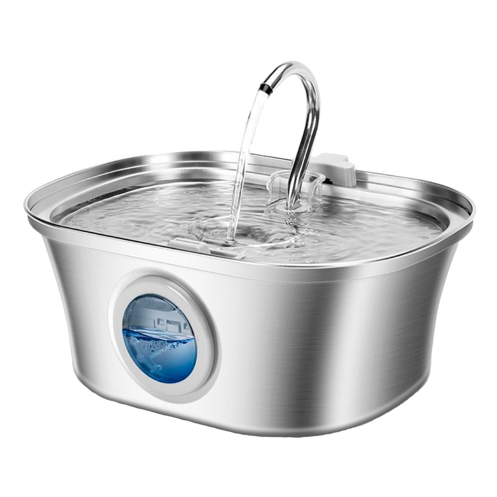 Curved Runway Pet Fountain with Gooseneck Spout and Round Window