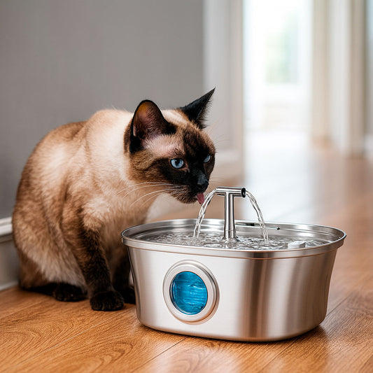 Curved Runway Pet Fountain with Dual Spouts and Round Window