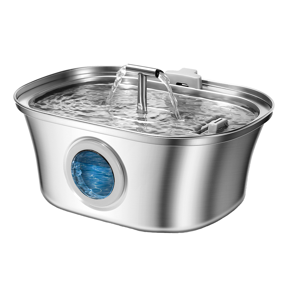 Curved Runway Pet Fountain with Dual Spouts and Round Window