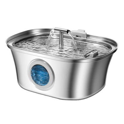 Curved Runway Pet Fountain with Dual Spouts and Round Window