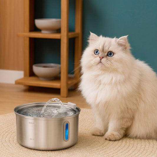 Round Pet Fountain with Arc Spout and Bar Window