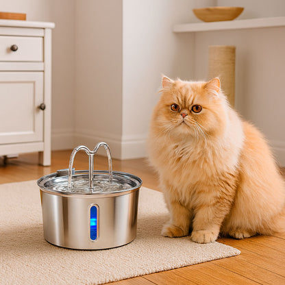 Round Pet Fountain with Bullhorn Spouts and Bar Window