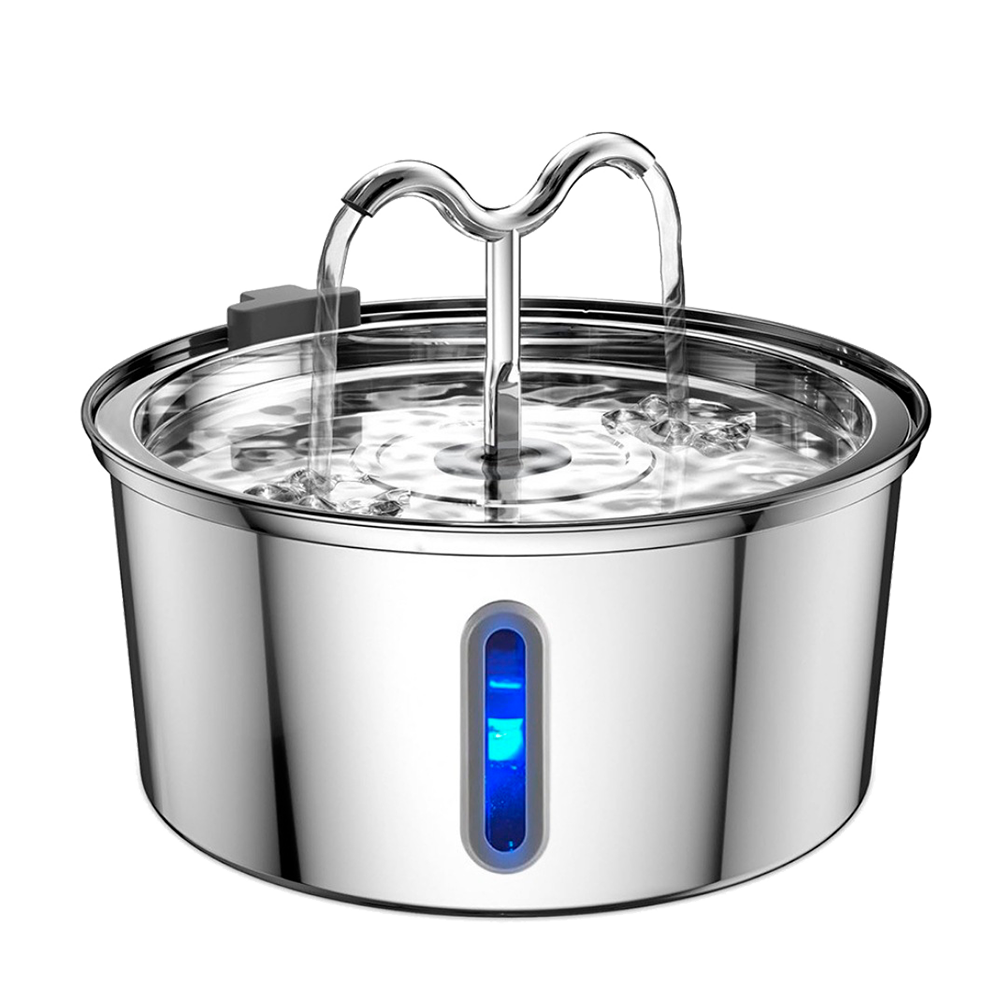 Round Pet Fountain with Bullhorn Spouts and Bar Window