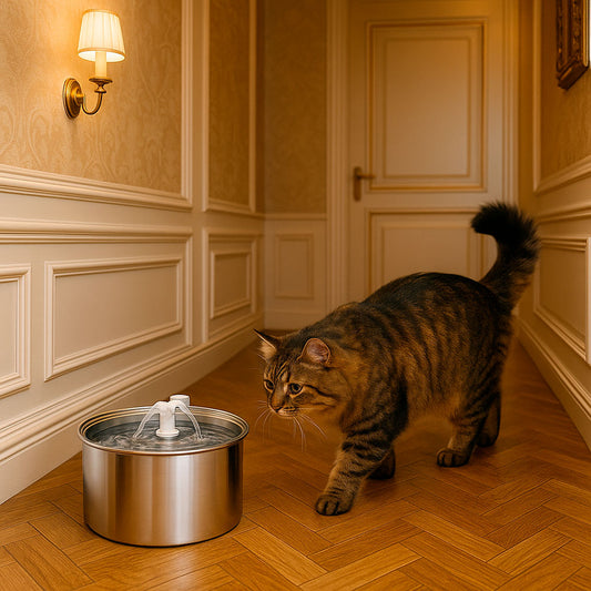 Round Pet Fountain with Split-Stream Spout
